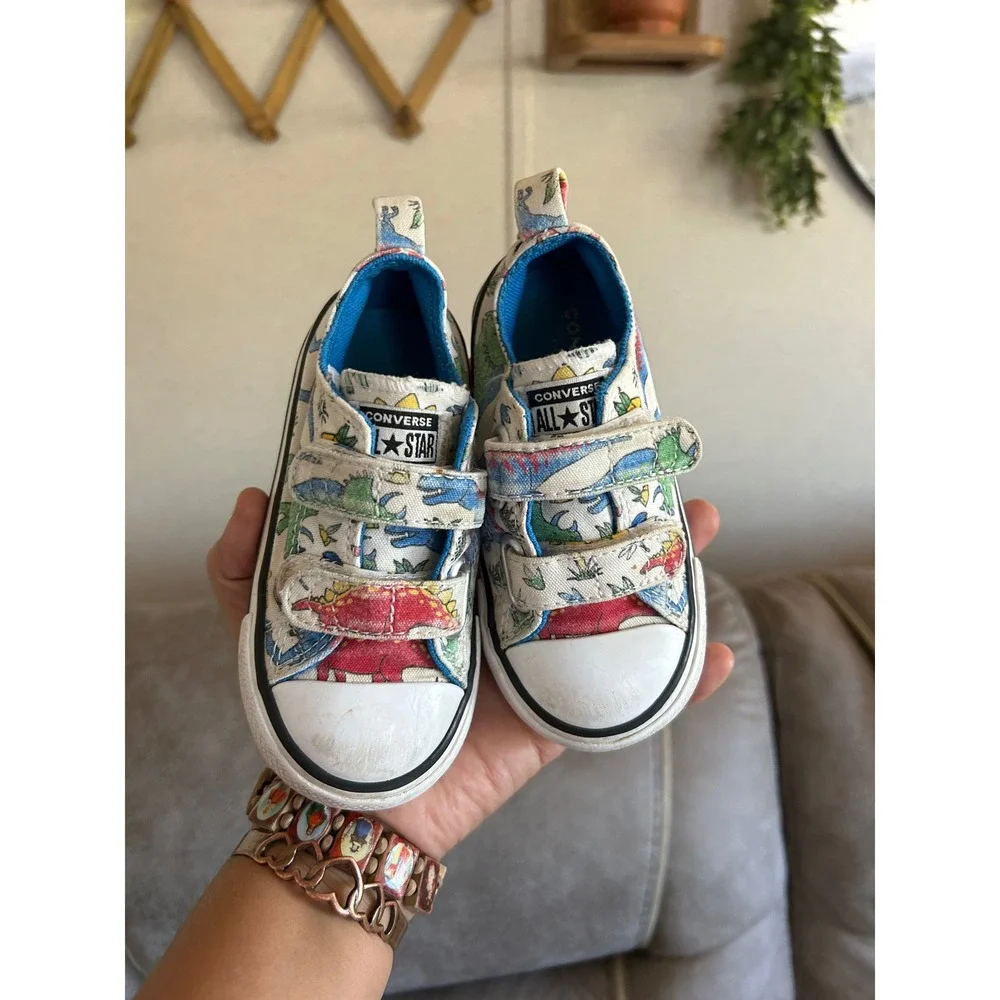 Converse Chuck Taylor All Star Dinosaur Print Toddler Shoes 7 A15067F White Blue